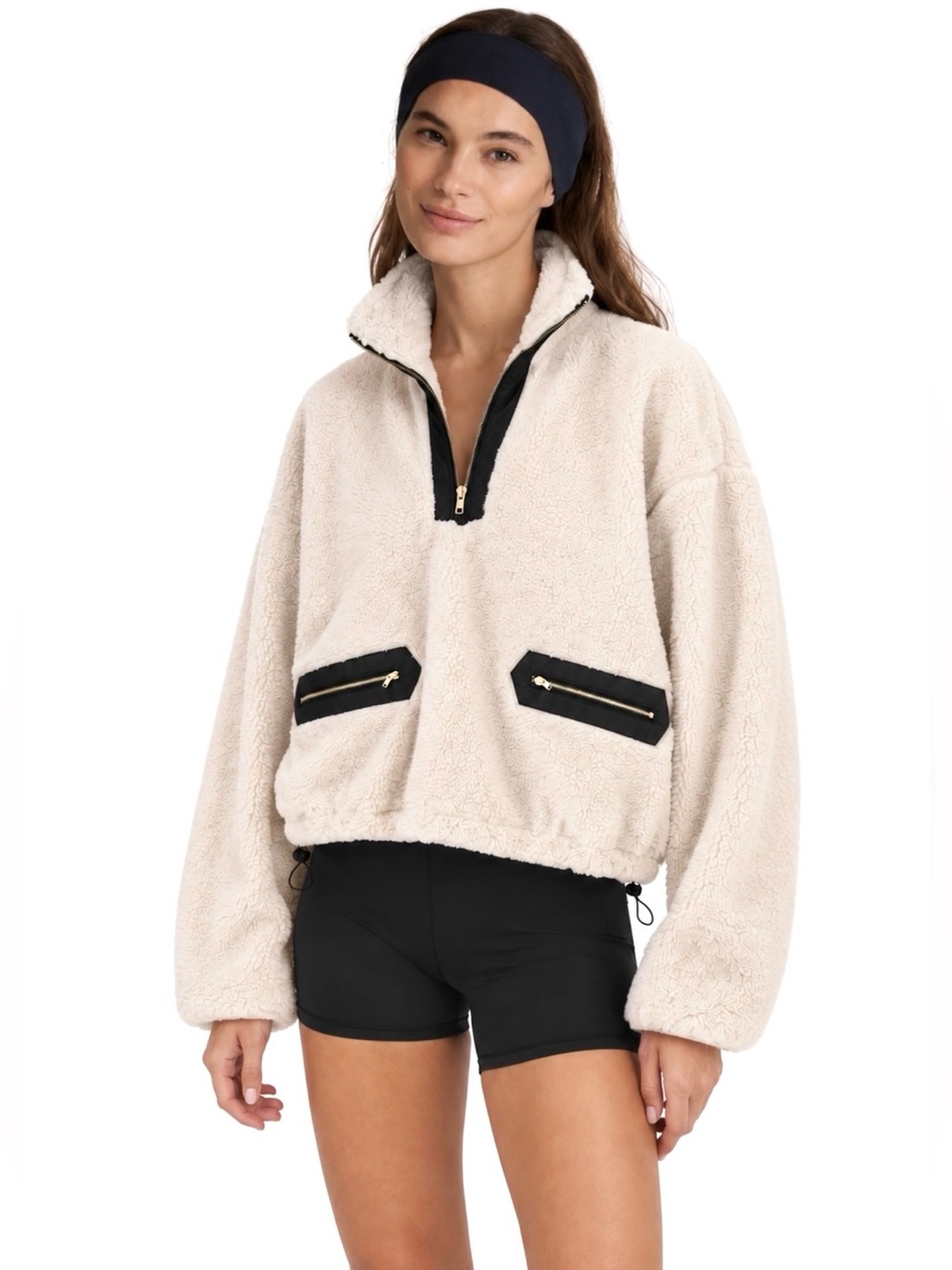 LNA Cozy Cream Sherpa Fleece (inside & out) Half-Zip Pullover | Small (US 4-6)